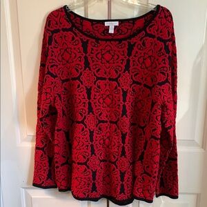 Charter Club Red and Black Boxy 3/4 Sleeve Sweater